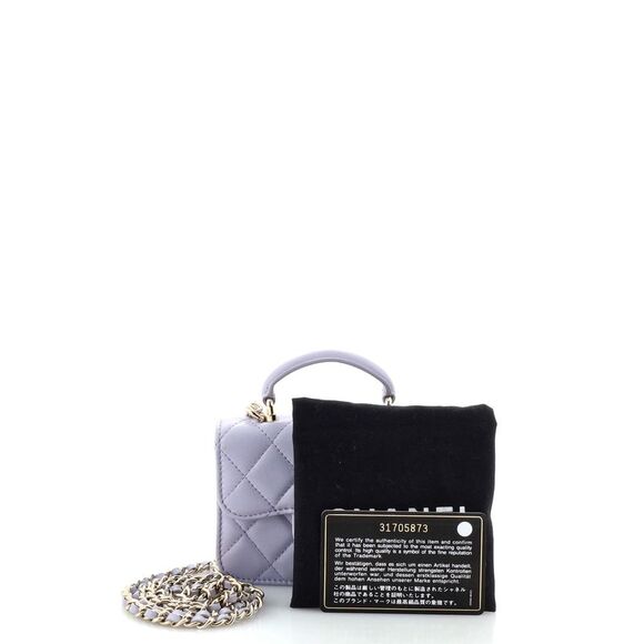 Chanel Top Handle Flap Coin Purse with Chain Quilted Lambskin Purple - Picture 2 of 9
